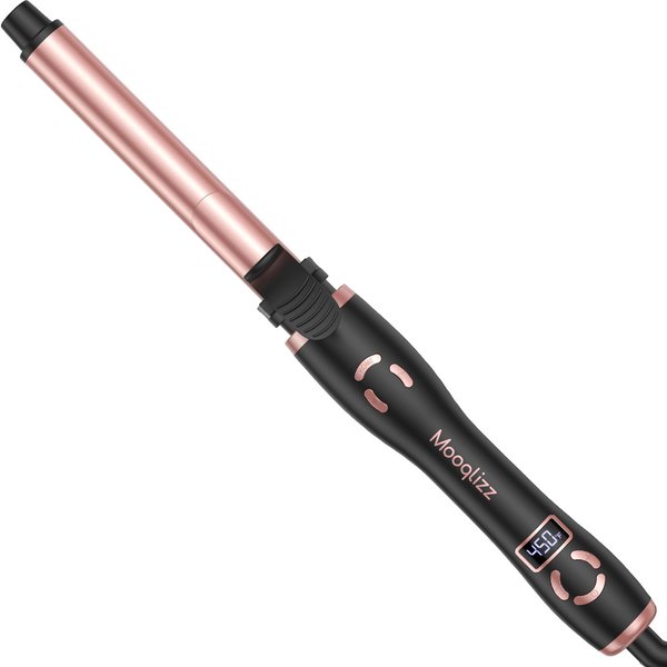 Mooqlizz 1 Inch Rotating Curling Iron, Automatic Curling Wand for Long Hair,Adjustable Temperature Setting with LCD Display, Dual Voltage, Rose Gold