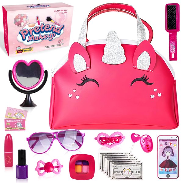 Makeup Toys Set for Kids, Deluxe Pretend Play Makeup Kit with Colorful Accessories and Stylish Carrying Case, Fun Dress-Up Role Play for Girls Ages 3-10 (19 PCS)