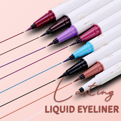 KYDA 3 Colors Liquid Eyeliner Kit, Matte Liquid Eyeliner Set, Lasting Tinted Eyeliner with Fine Brush Tip, Waterproof Smudge-Proof, Colorful Eyeliner Makeup Gift, 6 Pcs, Set B