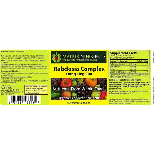 RABDOSIA Complex - Highly Potent Antioxidant for Maximum Cell Protection! - 100% Natural Ingredients: Rabdosia Extract, Green Tea, Resveratrol, Rutin - Vegan Capsules (60ct)