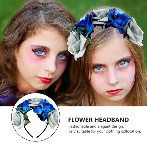 Day of The Dead Headpiece Halloween Costume Mexican Headband Rose Flower Crown Dia de Los Muertos Headpiece for Halloween Carnival Wedding Festival Sapphire Random Color