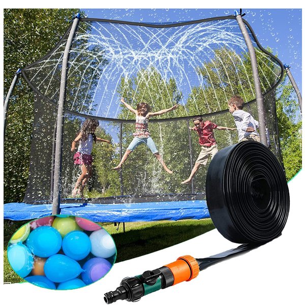 SPINSM Trampoline Sprinkler 12ft 14ft round Trampoline Accessories Fun Summer Outdoor Backyard Waterpark Kids Sprinkler 39ft cool toys hose Sprinkler for Kids for Water Play, Games in Yards