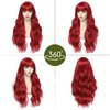 Angzon Red Wig With Bangs Long Curly Wavy Red Wigs for Women 26 Inches Natural Looking Heat Resistant Fiber Wig for Daily Party Use