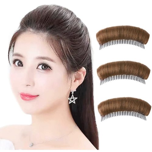 3Pcs Hair Bun Invisible False Hair Clip Bump It Up Volume Hair Base Women Bump Fluffy Hair Pad Styling Insert Tool for DIY Hair Styles (Light Brown)