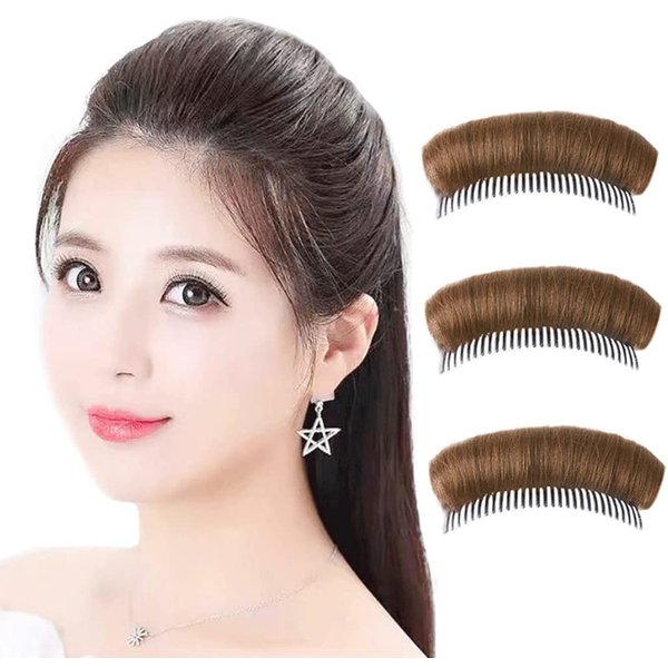 3Pcs Hair Bun Invisible False Hair Clip Bump It Up Volume Hair Base Women Bump Fluffy Hair Pad Styling Insert Tool for DIY Hair Styles (Light Brown)