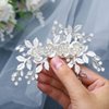 Foyte Flower Wedding Hair Comb Crystal Bride Headpieces Leaf Combs Hair Accessories Rhinestone Bridal Hair Pieces for Women and Girls (Silver)