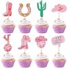 40 PCS Cowgirl Cupcake Toppers Double Sided HorseShoe Cactus Hat and Boot Cupcake Picks Disco Ball Cup Rodeo Cake Decorations for Western Cowgirl Theme Birthday Party Supplies