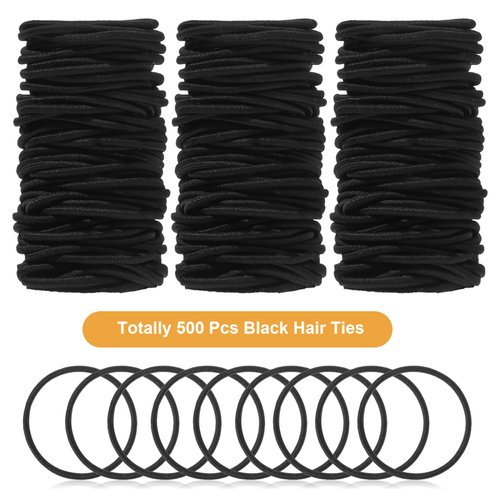 Canlierr 500 Pcs Hair Ties Bulk for Thick Non Metal Hair Elastics Hair Rubber Bands Ponytail Holders for Women Men Straight Thick Curly Hair(Black,2 mm X 3.5 cm)