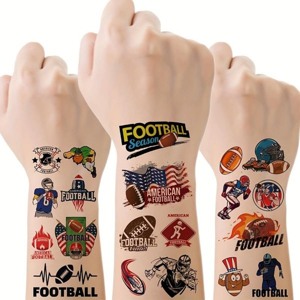 62 Pieces American Football Temporary Tattoos, 12 Sheets Super Bowl Fake Tattoo Stickers for Kids Adults American Football Sports Event Game Party Decorations Fans Favors Supplies