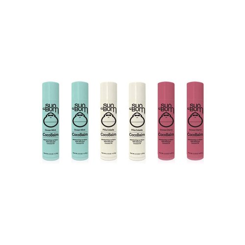 Sun Bum CocoBalm | Vegan and Cruelty Free Moisturizing Lip Balm with Aloe and Coconut Oil | Pina Colada, Ocean Mint, Groove Cherry (.15 oz) | Pack of 6 (2 of Each Flavor)