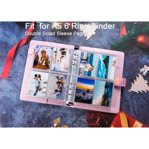 80 Pack 640 Pockets 6 Ring A5 Binder Sleeves,2.5x3.5 Inch Trading Card Sleeves,Double-Sided 4 Pocket Page Protector,Ultra-Clear Kpop Photocard Sheets,Card Sleeve Pages for Game Cards,Photocard