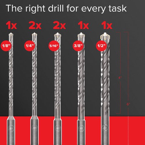 KSP-TEC® | Carbide - Cross Tipped SDS-Plus Rotary Hammer Drill and Chisle Bit Set with Storage Case for Masonry, Concrete, Brick, Stone