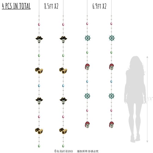 Cheerland Strings Skull Pirate Garlands for Halloween Party Decorations Treasure Chest Box Hanging Decoration Men Skeleton Pirate Streamer Banner Backdrop for Costume Birthday Party Supplies 4 Pcs