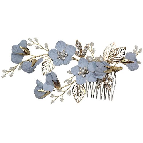 Achairder Wedding Hair Comb Blue Flower Crystal Pearl Side Combs Bridal Headpiece Wedding Accessories