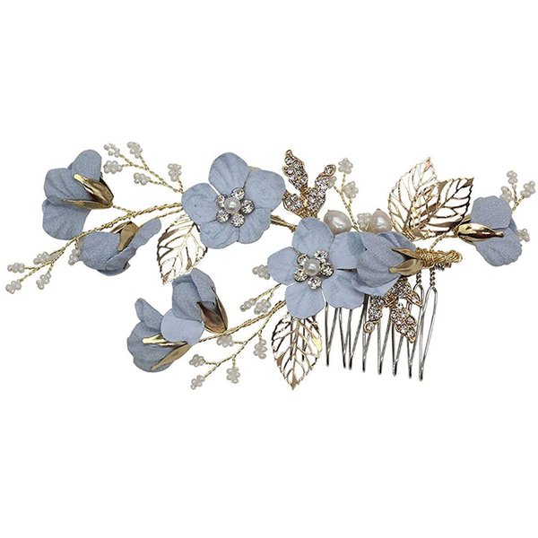 Achairder Wedding Hair Comb Blue Flower Crystal Pearl Side Combs Bridal Headpiece Wedding Accessories