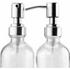 Cornucopia Brands 8-Ounce Clear Glass Boston Round Bottles w/Stainless Steel Lotion Pumps (4-Pack); Empty Refillable Liquid Soap & Lotion Bottles