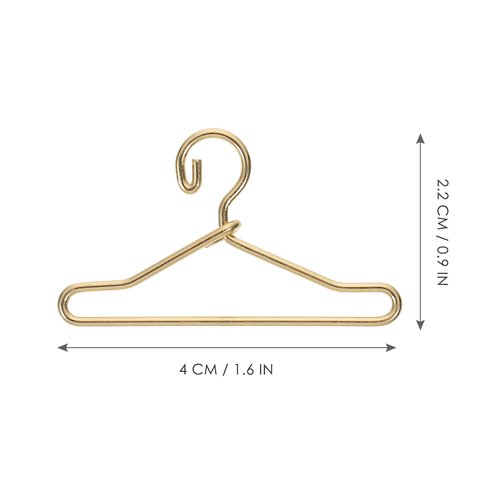 50Pcs Mini Clothes Hangers Metal Doll Clothes Dress Outfit Holders Wire Rack Stand for Miniature Dollhouse Gown Closets Toys Bedroom Accessories Golden 40mm