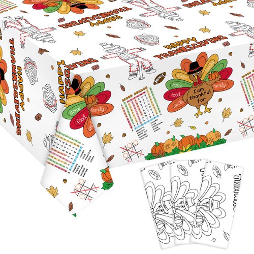 Sereliy 3 Piece Giant Thanksgiving Coloring Tablecloth Disposable for Kids,Fall Harvest Paper Coloring Table Cover with Turkey Pumkin for Children Thanksgiving Crafts.(Thanksgiving 3)
