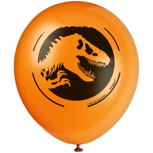 Unique Jurassic World 3 Round Latex Balloons - 12", (8 count) - Red, Yellow, Black, Orange Ballons, Easy Inflation – Great Dino-mite Party Decor for Kids' Birthday