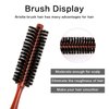 Small Boar Bristle Hair Brush, Portable Round Natural Bristle Travel Brush with Wood Handle for Thin or Short Hair, Adding Volume, Mini Beard Brush for Men