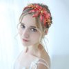Formery Copper Wire Flower Headband Red Crystals Floral Metal Hairband Party Prom Festival Handmade Woven Brass Wires Leaves Beads Headpiece Hair Accessories for Women and Girls