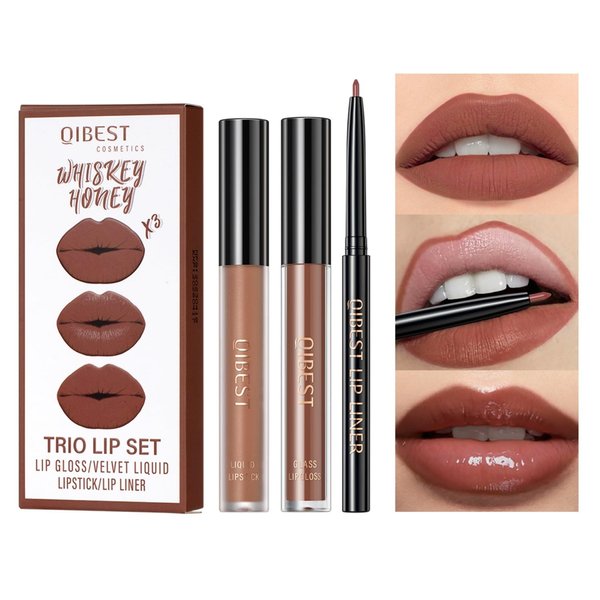 MAEPEOR All In One Lip Kit 3 In 1 Smooth Lipliner Lipgloss and Lipstick Set with Matte Velvet Liquid Lipstick Hydrating Moisturizing Lip Gloss and Creamy Lip Liner (Kit 05, Whiskey Honey)