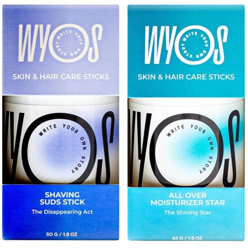 WYOS Shaving Cream Stick & Moisturizer Oil Stick Stocking Stuffer Bundle | Travel Size, Leak Free, Vegan, Cruelty Free, Sulfate Free, Portable, Paraben Free, Sulfate Free