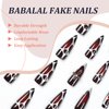 BABALAL Stiletto Press on Nails Long Fake Nails Black Red Glue on Nails Almond Acrylic Nails with Goth Design Stick on Nails for Women and Girls 24Pcs