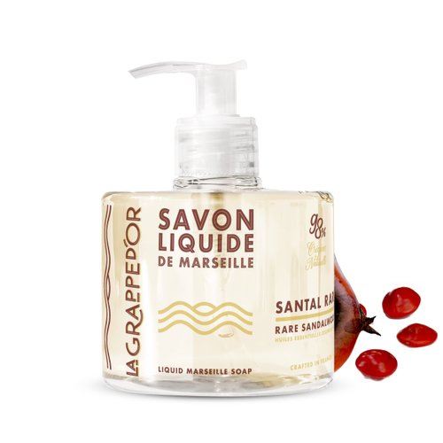 La Grappe d'Or Rare Sandalwood Marseille Hand Soap with Essential Oils | Handmade in France from Moisturizing Organic Olive & Coconut Oil | Natural Cruelty-Free & Vegan, 11.10 oz Liquid
