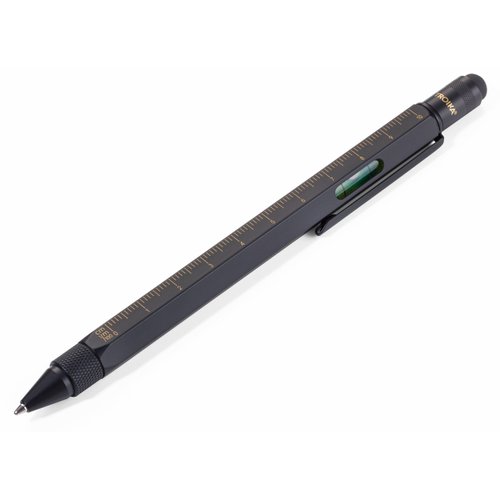 Troika CONSTRUCTION Multitasking Ballpoint Pen - PIP20/BG - Black/Gold - Centimetre and Inch Ruler - 1:20 m and 1:50 m Scale - Spirit Level - Slotted and Phillips Screwdriver - Stylus
