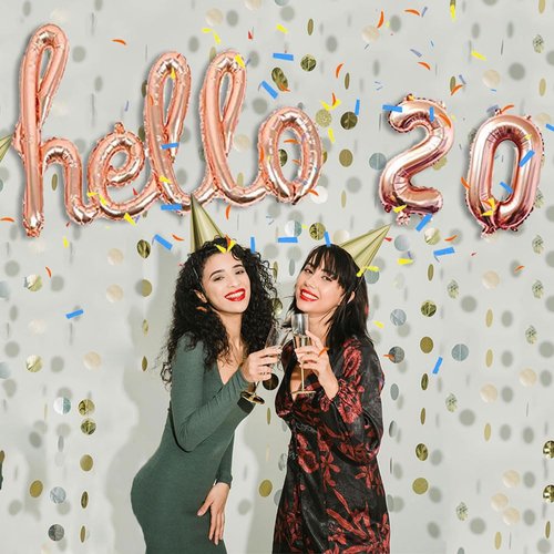 AnnoDeel Hello 20 Banner Foil Balloons, 32inch Rose Gold one-piece Letter Mylar Balloonss for Twenty Birthday Celebration Party Decor