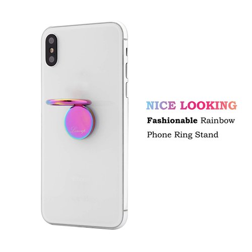 lenoup Rainbow Cell Phone Ring Stand Holder,Purple Multicolor Ring Grip Kickstand,360 Rotation Metal Finger Ring for Almost All Phones,Pad