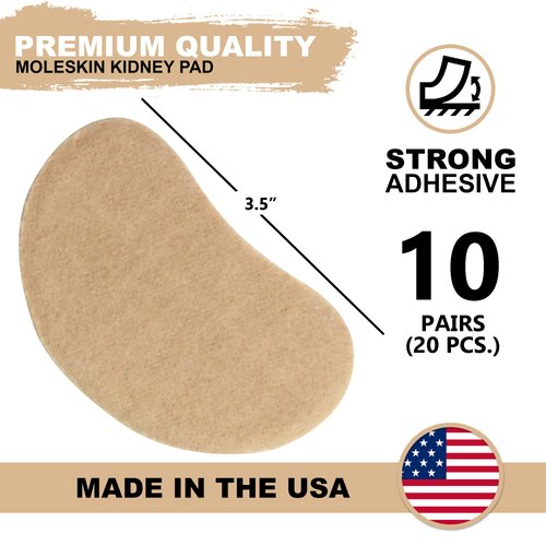 Adhesive Moleskin for Feet - Blister Bandages Precut Kidney Metatarsal Pads - 3" - Callus, Heel, Corns, Blister Prevention, Shoe Friction - 10 Pairs (20 Pieces)