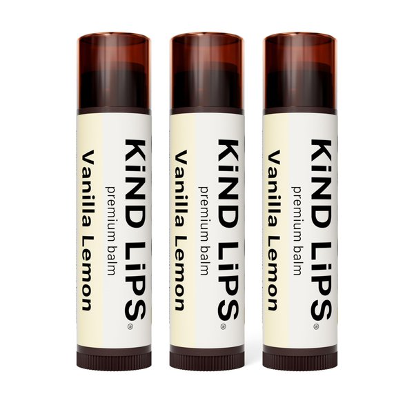 Kind Lips Lip Balm - Nourishing & Moisturizing Lip Care for Dry Lips Made from Shea Butter, Beeswax with Vitamin E | Vanilla Lemon Flavor | 0.15 Ounce (Pack of 3)