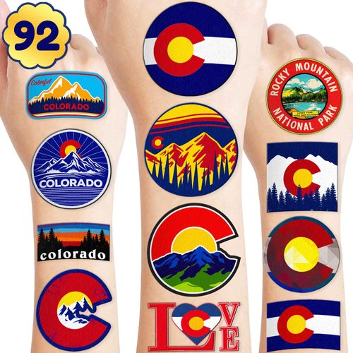 92 PCS Love Breckenridge Temporary Tattoos Stickers Themed Birthday Party Decorations Supplies Decor Favors Cute State Flag Tattoo Sticker Gifts For Kids Boys Girls Prizes Carnival