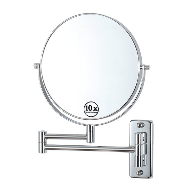 LANSI Wall Mounted Makeup Mirror, 10x/1x Double-Sided Magnifying Mirror, 360° Extendable Arm Bathroom Mirror, 8 inch Vanity Mirror for Makeup or Shaving Chrome Finish