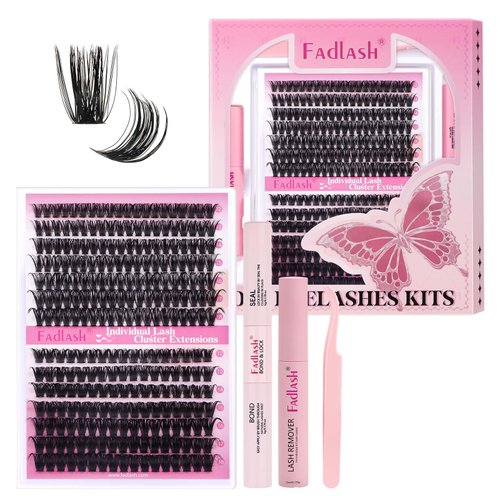 FADLASH Lash Extension DIY Kit Lash Clusters D Curl Cluster Lashes with Lash Bond and Seal Cluste...