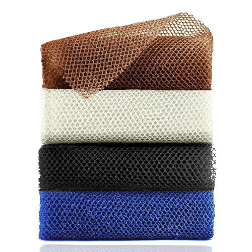 4 Pieces African Exfoliating Net Sponge, 33 inch Long Bathing Sponge Shower Body Scrubber Net for Back Skin Smoother, Daily Use (Black/Blue/Brown/Beige)