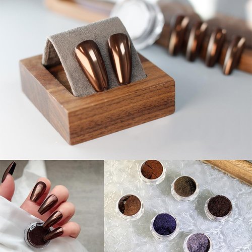 6 Jars Nail Art Mirror Glitter Effect Chrome Pigment Powder Metallic Mirror Effect Holographic Chameleon Pigment Manicure Winter Nail Art Decoration Sets