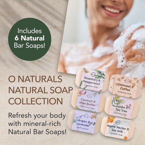 O NATURALS 100% Natural Bar Soap - Assorted 6 PCS Soap Gift Set - Organic Ingredients & Essential Oils - Spa Gifts for Women & Men, Body Wash Soap Bar & Face Soap for Acne - Triple Milled Soap Bars