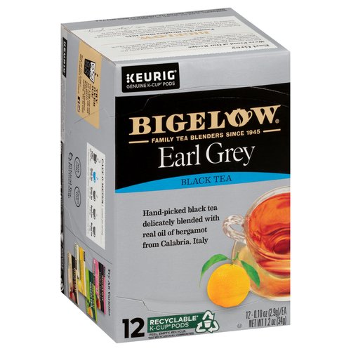 Bigelow Tea Earl Grey Black Tea Keurig K-Cup Pods, Caffeinated Tea Keurig Tea Pods, 12 Count Box (Pack of 6), 72 Total K-Cup Pods