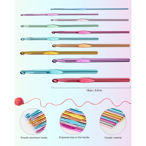 Aeelike 10pcs Size J / 6.0mm Crochet Hooks,Aluminum Crochet Needles and 30pcs Stitch Markers for Beginner and Advanced, Crocher Hook Set for Learning How to Crochet