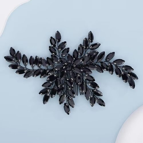 Chargances Bridal Black Flower Crystal Hair Comb Wedding Rhinestone Hair Side Combs Vintage Headpiece Bridesmaids Hair Accessories for Women