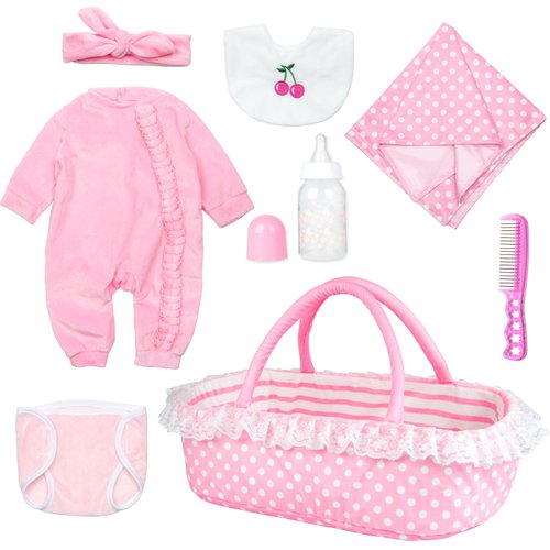 8 Pcs Reborn Baby Doll Clothes with Bassinet for 17-22 inch Baby Doll Reborn Baby Girl Accessories Pink Set