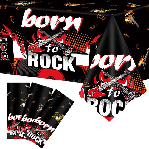 gisgfim 3PCS Rock Themed Party Tablecloths 108x54 Inch Rocking Party Decorations Supplies Rock Star Guitar Plastic Rectangular Table Covers for Music Birthday Party