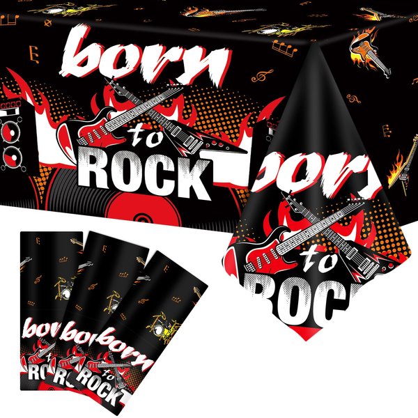 gisgfim 3PCS Rock Themed Party Tablecloths 108x54 Inch Rocking Party Decorations Supplies Rock Star Guitar Plastic Rectangular Table Covers for Music Birthday Party