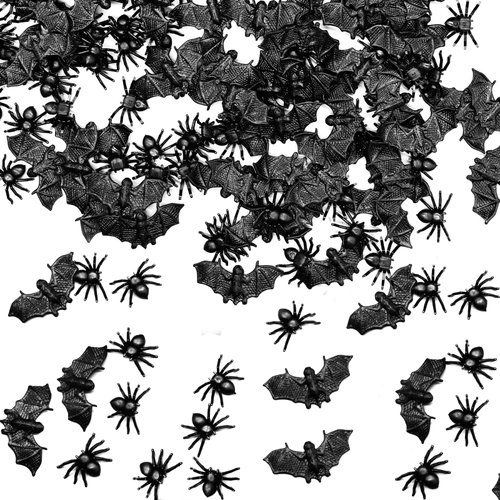 CANIPHA 200Pcs Mini Spiders Bats Halloween Decorations, Include Plastic Bats and Fake Spiders, Creepy Scary Prank Toys Fake Bats Spider Hallowmas Prank Props Supplies for Kid Gift Joke Toy Home Decor