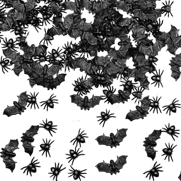CANIPHA 200Pcs Mini Spiders Bats Halloween Decorations, Include Plastic Bats and Fake Spiders, Creepy Scary Prank Toys Fake Bats Spider Hallowmas Prank Props Supplies for Kid Gift Joke Toy Home Decor