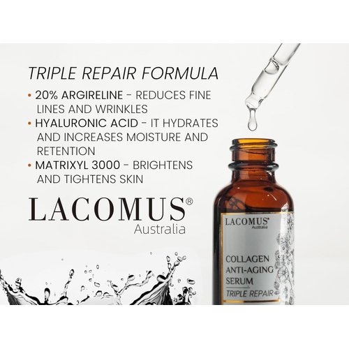 Organic Collagen Anti-Aging Serum | Triple Repair with 20% Argireline, Hyaluronic Acid and Matrixyl 3000 - Hydrating Formula for All Skin Types - Vitamin C Face Serum for Luminous Radiance