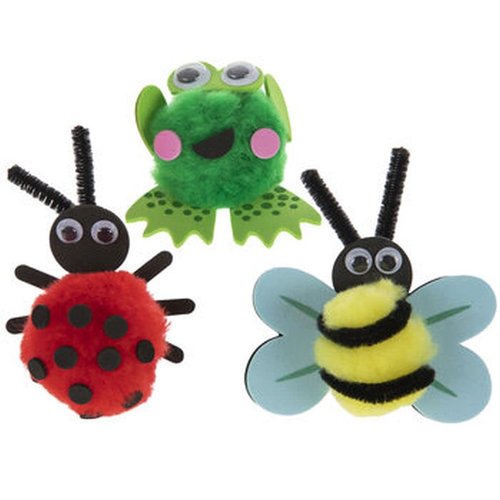 Bug and Garden Mini Pom Pom Craft Kit - Makes 12 (Bee, Ladybug, Frog)